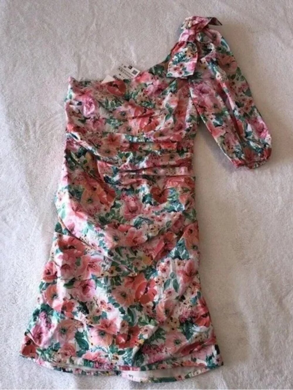 NWT Zara One 3/4 Balloon Sleeve Mini Dress Floral Bow 80s Back Zipper Size XS